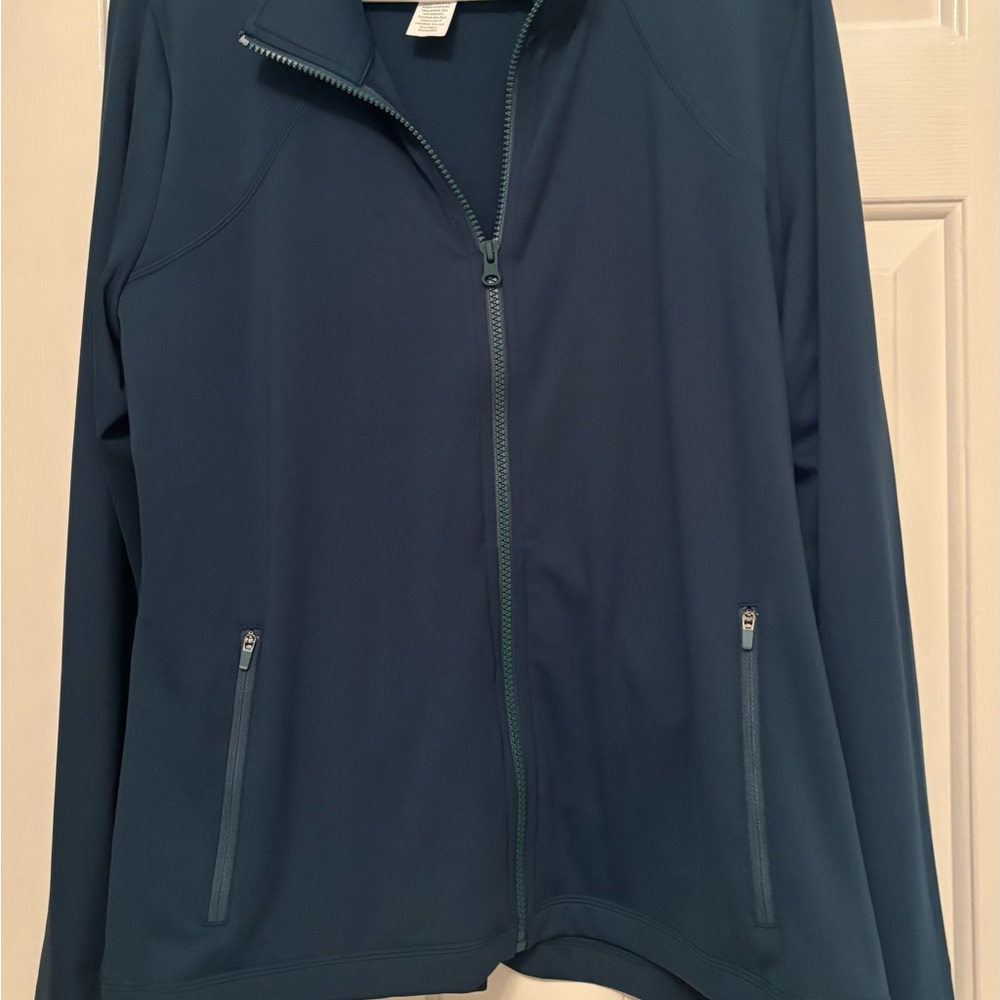 Abella Blue Utility Jacket with Standing Collar and Minimalist Design